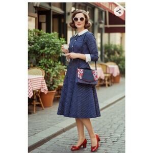 Ruby Shoo Belfast Crossbody Navy Red White Pattern EUC